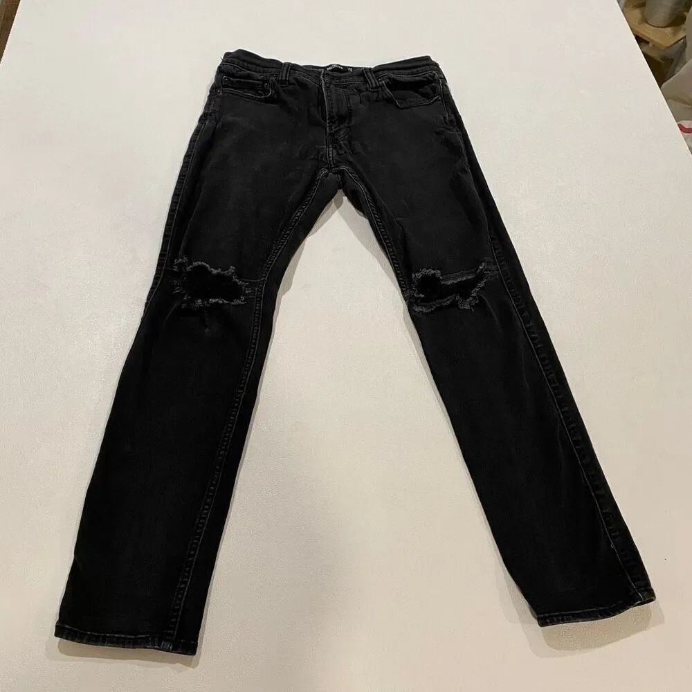 Hollister Black Distressed Jeans Men’s W33 L32 Slim Straight Ripped Denim